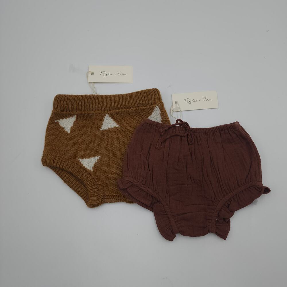 Rylee + Cru Knit Triangle Mustard and Cotton Bloomers Brown Shorts